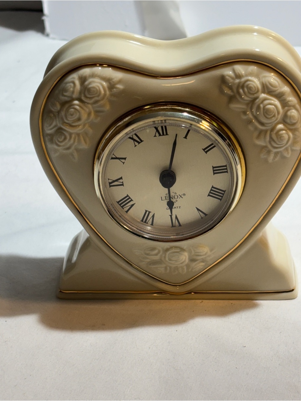 Lenox Cream Heart-Shaped Porcelain Clock with Gold Trim